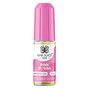 The image shows a product packaging for Bar Juice 5000 Pink Bubba Nic Salt Vape juice. The packaging is predominantly pink with branding and product information.